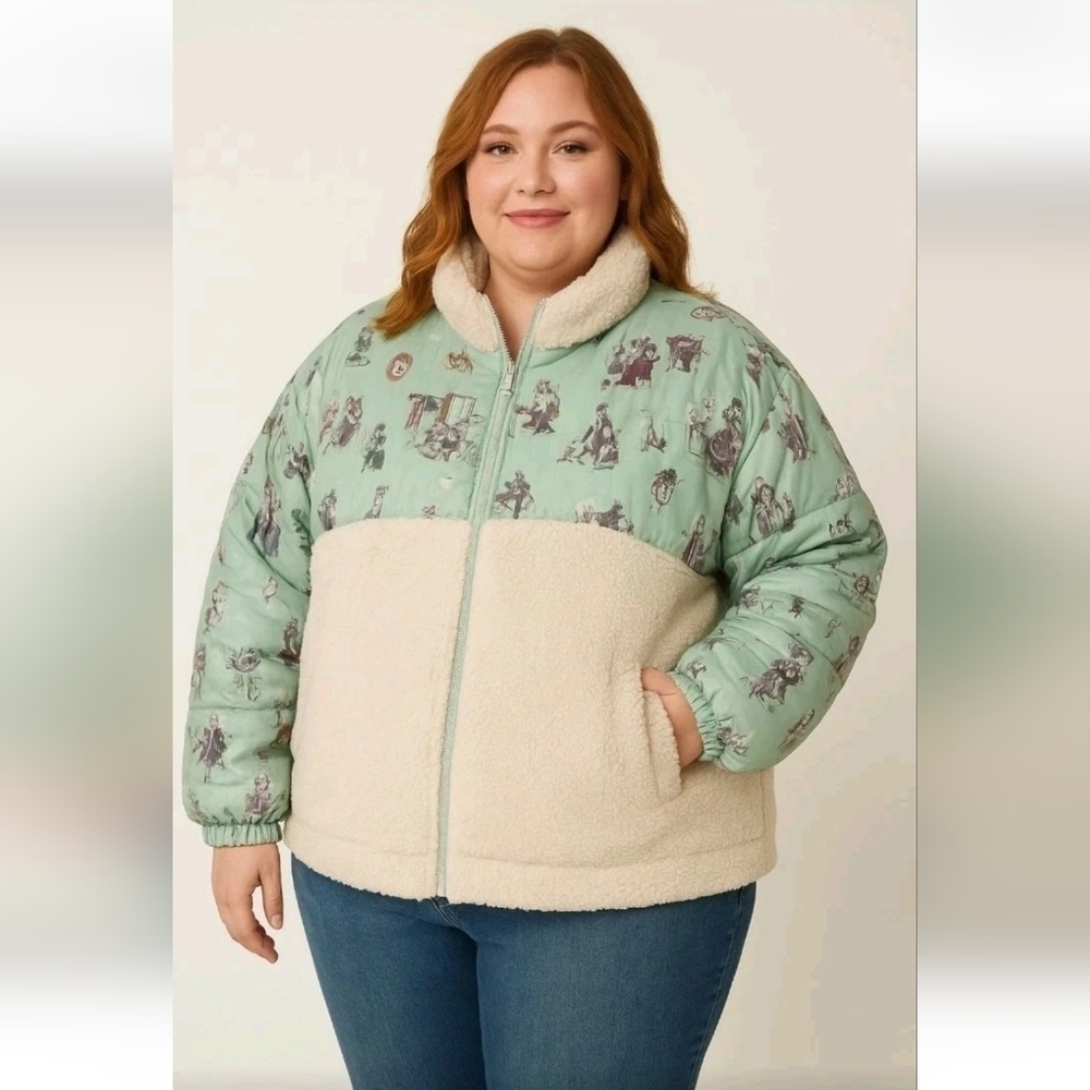 Disney Womens Green And Gray The Haunted Mansion Puffy Plus Sherpa Jacket 3X